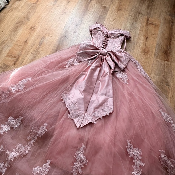 Amazon Dresses & Skirts - Amazon Dusty Rose Lace Tulle Ball Gown Dress with Bow